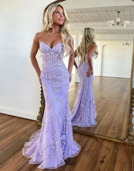 Aimishang Prom Dress Mermaid Sweetheart Corset Back With Appliques Charming Evening Dress