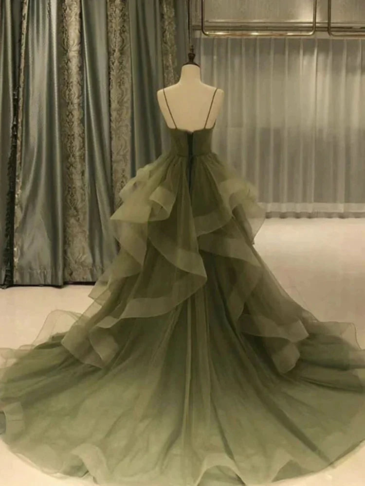 Wholesale Elegant Dress For Formal Spaghetti Strap Green A Line Long Prom Dress Formal Evening Gown Party Dress