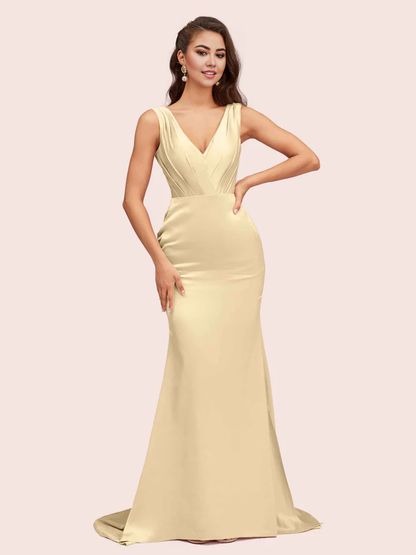 Wholesale Mermaid Bridesmaid Dresses Sexy V-Neck Soft Satin Online