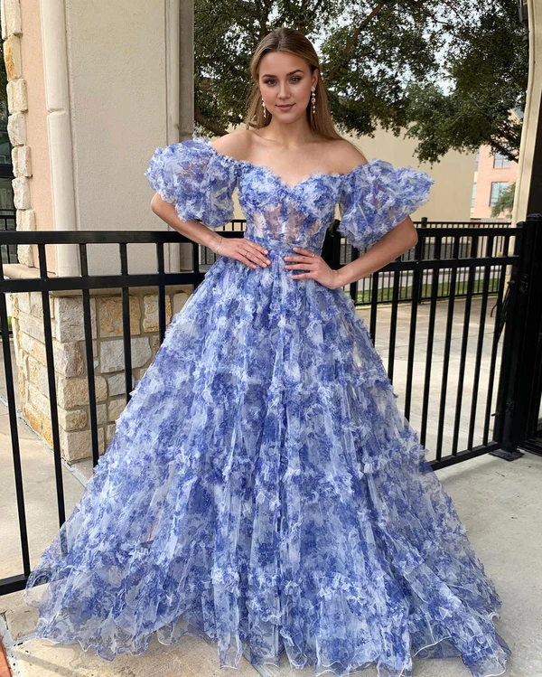 Aimishang A Line Evening Dress Off The Shoulder Floral Tulle Prom Dress
