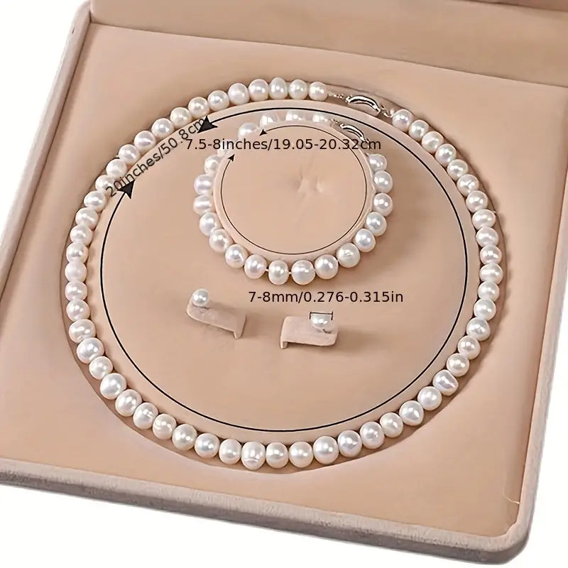 Wholesale Freshwater Cultured Pearl Necklace Set Includes Stunning Bracelet and Stud Earrings Jewelry Set for Women