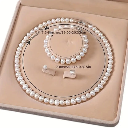 Wholesale Freshwater Cultured Pearl Necklace Set Includes Stunning Bracelet and Stud Earrings Jewelry Set for Women