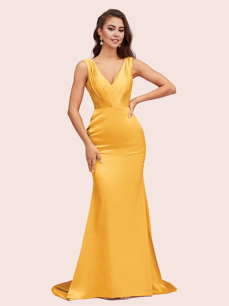 Wholesale Mermaid Bridesmaid Dresses Sexy V-Neck Soft Satin Online