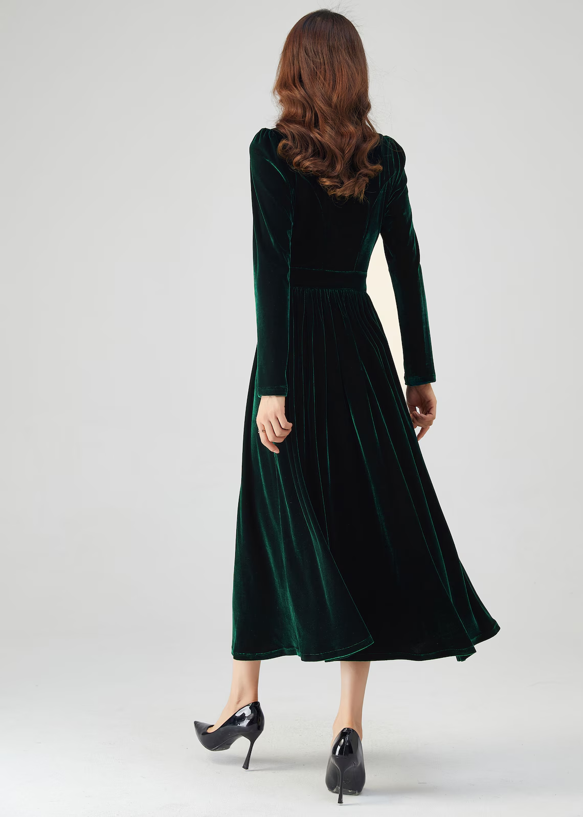 Wholesale Elegant Velvet Dress Long Sleeves Dress V Neck Formal Dress for Wedding Guest