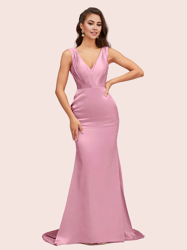 Wholesale Mermaid Bridesmaid Dresses Sexy V-Neck Soft Satin Online