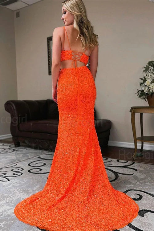 Wholesale Two Piece Fashion Graduation Dresses Mermaid Sequins Prom Dress with Slit