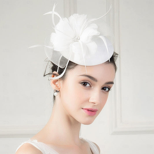 Wholesale Fascinators Hats Flax / Cloche Hat Bucket Hat Sun Hat Wedding Tea Party Elegant Wedding With Feather Floral Headpiece Headwear