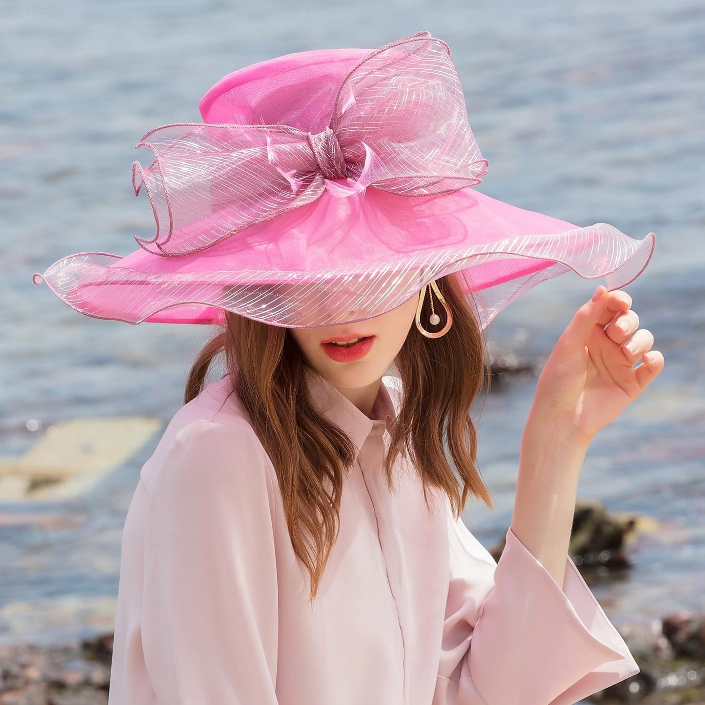 Wholesale Fascinators Hats Organza Bucket Hat Floppy Hat Sun Hat Wedding Elegant Wedding With Feather Bowknot Headpiece Headwear