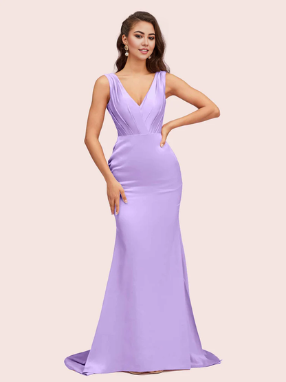 Wholesale Mermaid Bridesmaid Dresses Sexy V-Neck Soft Satin Online