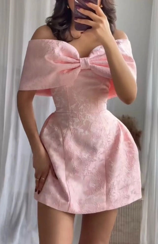 Aimishang Cute Off The Shoulder Bow Short Birthday Party Dress Lovely Mini Graduation Homecoming Dress
