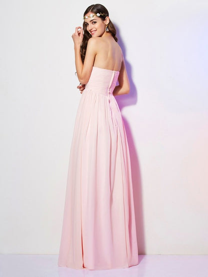 Wholesale A-Line Chiffon Sweetheart Sleeveless Floor-Length With Pleats Bridesmaid Dresses