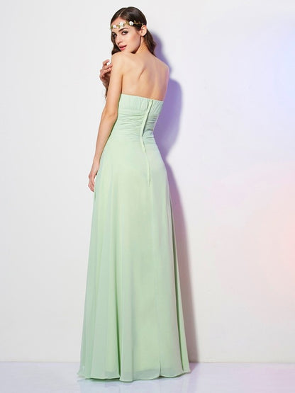 Wholesale A-Line Chiffon Strapless Sleeveless Floor-Length With Pleats Bridesmaid Dresses