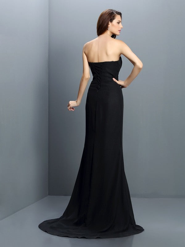 Wholesale Mermaid Chiffon Strapless Sleeveless Sweep/Brush Train With Pleats Bridesmaid Dresses