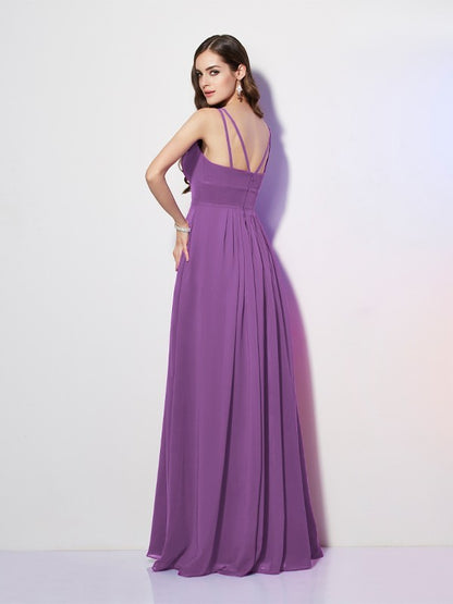 Wholesale Sheath Chiffon Spaghetti Straps Sleeveless Floor-Length With Pleats Bridesmaid Dresses