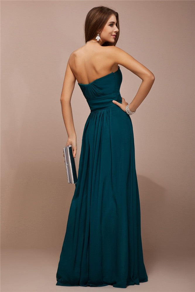 Wholesale Sheath Chiffon Sweetheart Sleeveless Floor-Length With Ruffles Bridesmaid Dresses