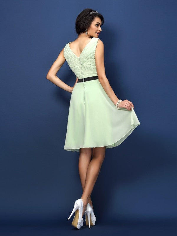 Wholesale A-Line Chiffon Bateau Sleeveless Short/Mini With Pleats Bridesmaid Dresses