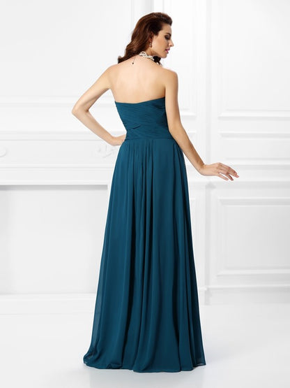 Wholesale A-Line Chiffon Sweetheart Sleeveless Floor-Length With Ruffles Bridesmaid Dresses