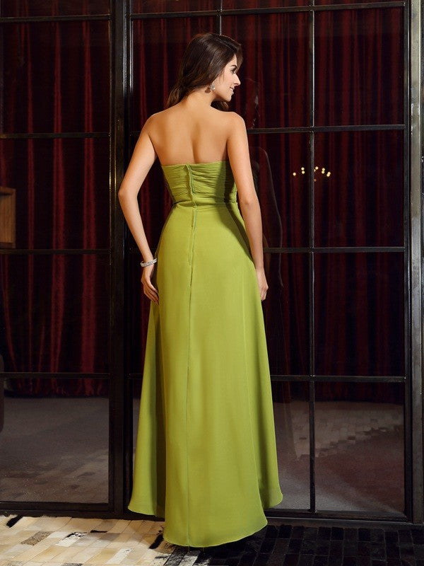 Wholesale A-Line Chiffon Strapless Sleeveless Asymmetrical With Ruched Bridesmaid Dresses