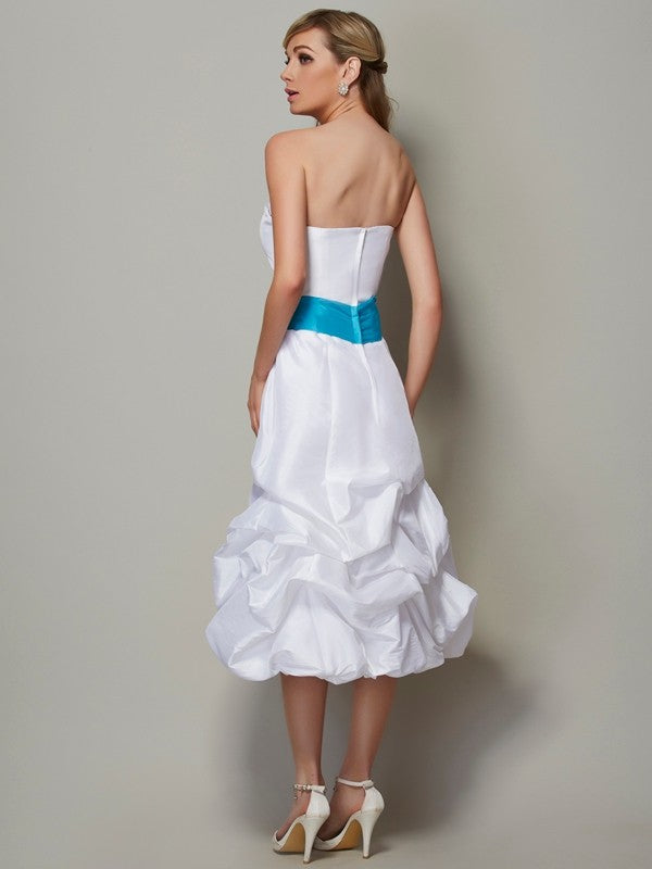 Wholesale A-Line Taffeta Strapless Sleeveless Tea-Length With Layers Bridesmaid Dresses