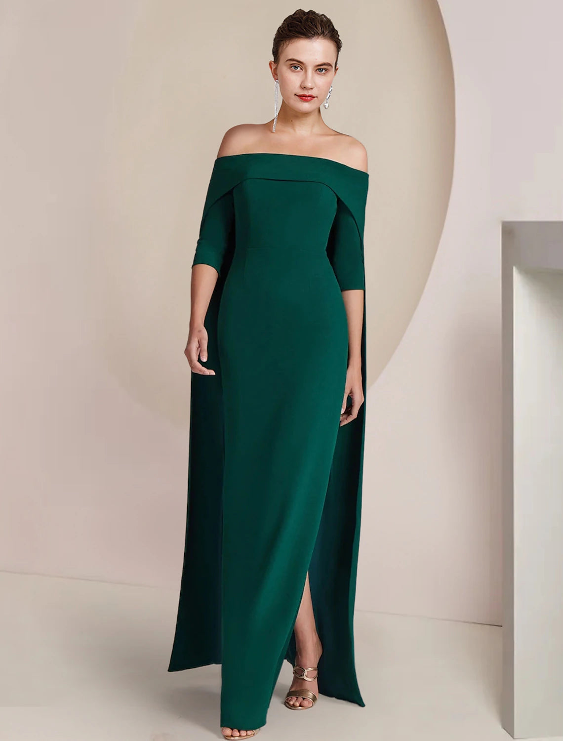 Wholesale Sheath / Column Mother of the Bride Dress Formal Wedding Guest Elegant Strapless Floor Length Stretch Fabric Half Sleeve with Solid Color