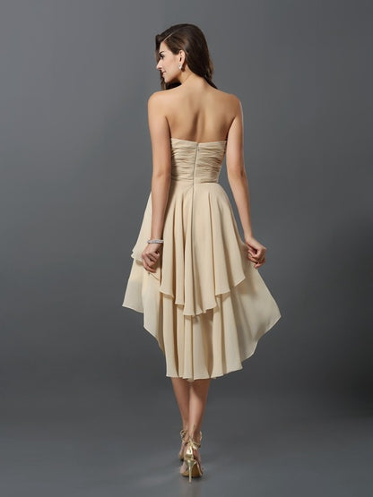 Wholesale A-Line Chiffon Sweetheart Sleeveless Asymmetrical With Hand-Made Flower Bridesmaid Dresses