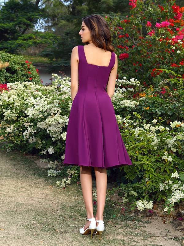 Wholesale A-Line Chiffon Square Sleeveless Knee-Length With Ruched Bridesmaid Dresses