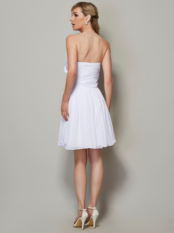 Wholesale A-Line Chiffon Strapless Sleeveless Short/Mini With Applique Bridesmaid Dresses