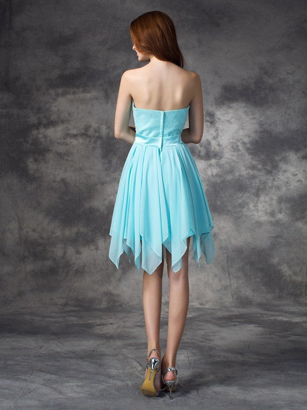 Wholesale A-Line Chiffon Sweetheart Sleeveless Short/Mini With Ruffles Bridesmaid Dresses