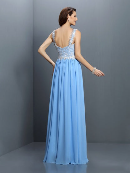 Wholesale A-Line Chiffon V-neck Sleeveless Floor-Length With Lace Bridesmaid Dresses