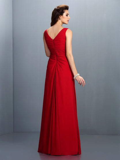 Wholesale A-Line Chiffon Straps Sleeveless Floor-Length With Pleats Bridesmaid Dresses