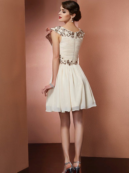 Wholesale A-Line Chiffon Scoop Sleeveless Short/Mini With Beading Bridesmaid Dresses