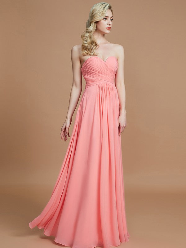 Wholesale A-Line Sweetheart Sleeveless Floor-Length Chiffon Bridesmaid Dresses