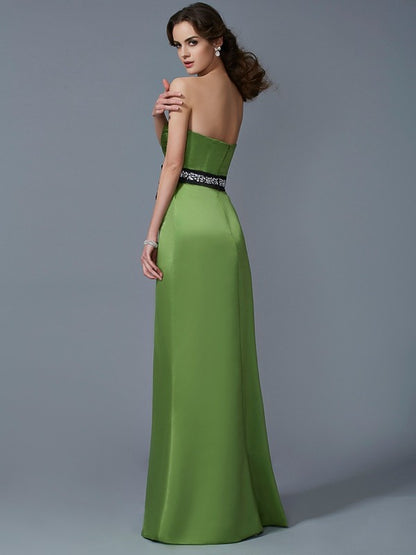 Wholesale Sheath Satin Strapless Sleeveless Floor-Length With Sash/Ribbon/Belt Bridesmaid Dresses