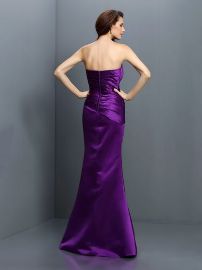 Wholesale Mermaid Satin Strapless Sleeveless Floor-Length With Pleats Bridesmaid Dresses