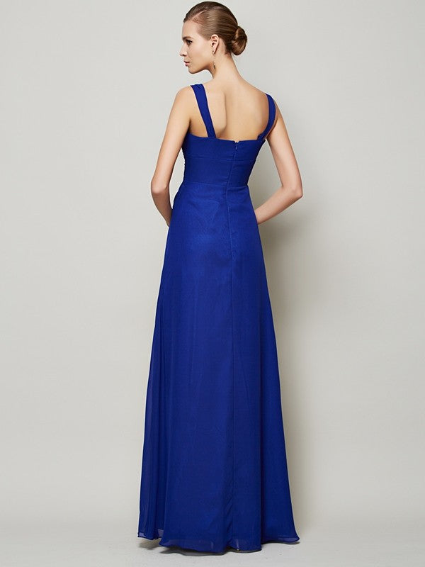 Wholesale Sheath Chiffon Straps Sleeveless Floor-Length With Pleats Bridesmaid Dresses