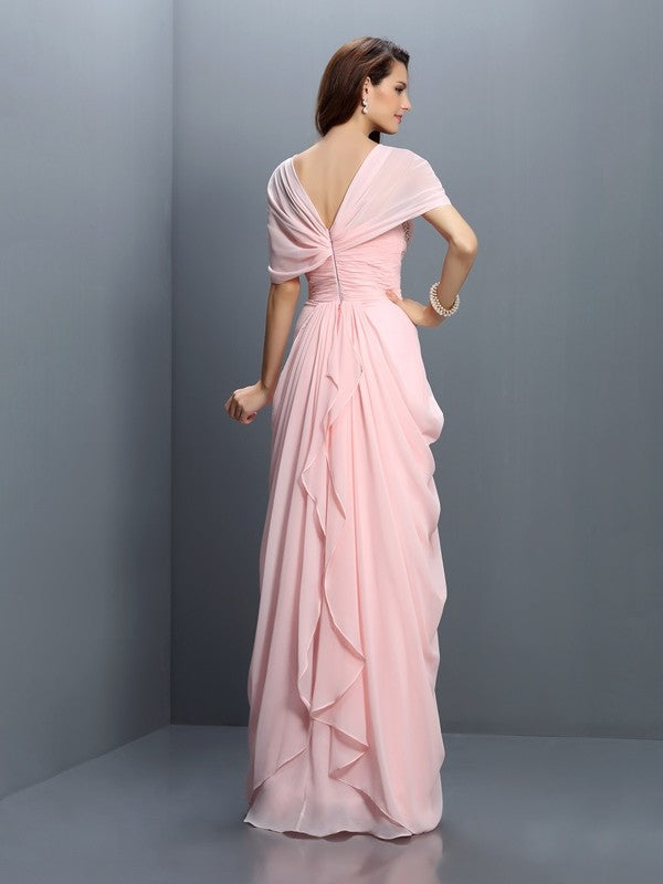 Wholesale A-Line Chiffon Sweetheart Short Sleeves Floor-Length With Pleats Bridesmaid Dresses