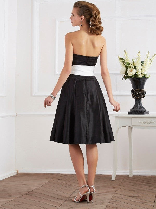 Wholesale A-Line Satin Strapless Sleeveless Knee-Length With Sash/Ribbon/Belt Bridesmaid Dresses