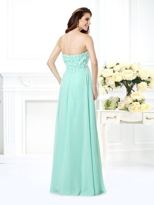 Wholesale A-Line Chiffon Sweetheart Sleeveless Floor-Length With Applique Bridesmaid Dresses