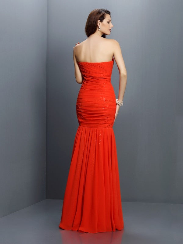 Wholesale Mermaid Chiffon Sweetheart Sleeveless Floor-Length With Pleats Bridesmaid Dresses