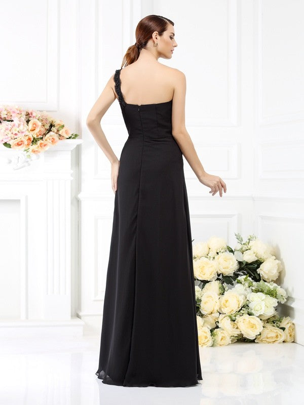 Wholesale Sheath Chiffon One-Shoulder Sleeveless Floor-Length With Lace Bridesmaid Dresses