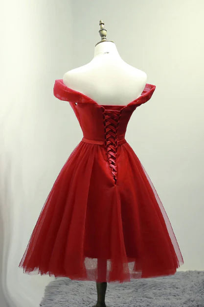 Aimishang A Line Off the Shoulder Tulle Knee Length Party Dress Homecoming Dress Elegant