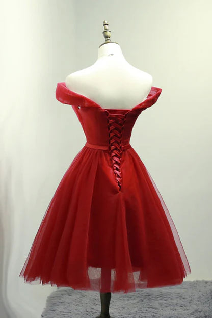 Aimishang A Line Off the Shoulder Tulle Knee Length Party Dress Homecoming Dress Elegant