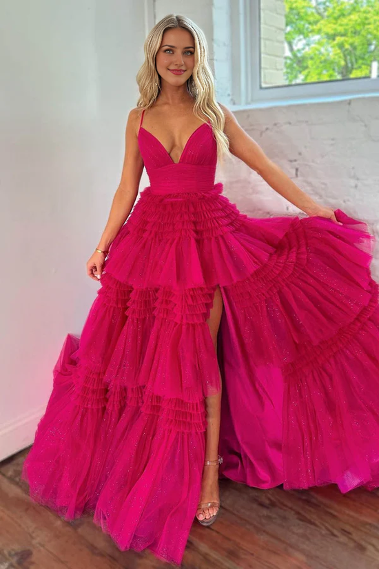 Wholesa A-line Spaghetti Straps Chic Long Prom Dresses Evening Dress main image 1