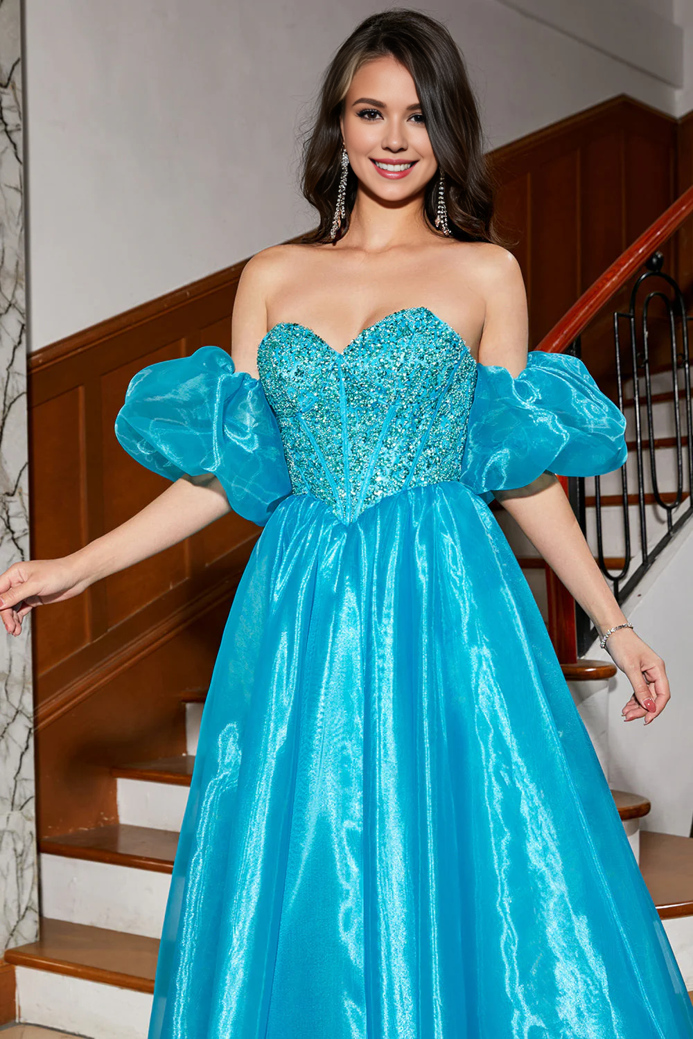 Wholesale Prom Dress A-Line Sweetheart Detachable Sleeves Corset with Beading