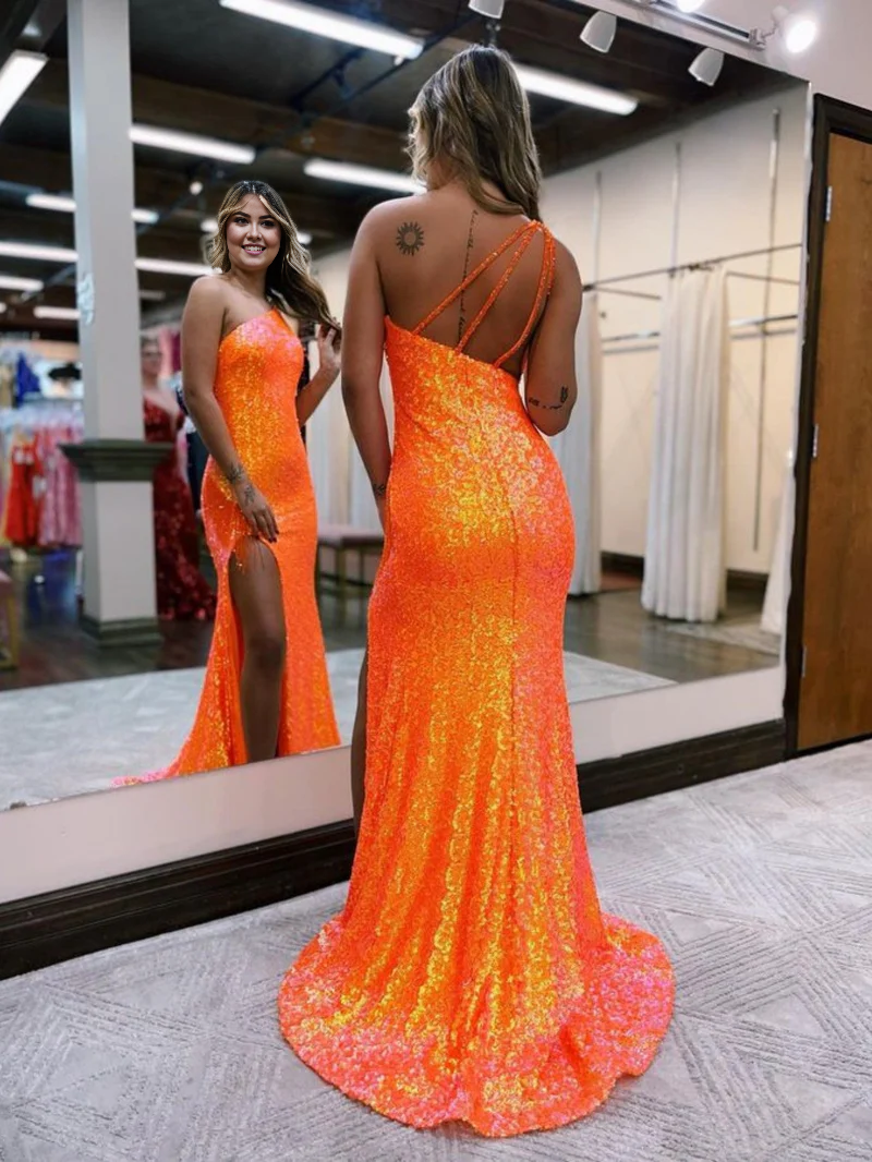 Wholesale Mermaid One-Shoulder Evening Dress Sequins Prom Dress With Tassels