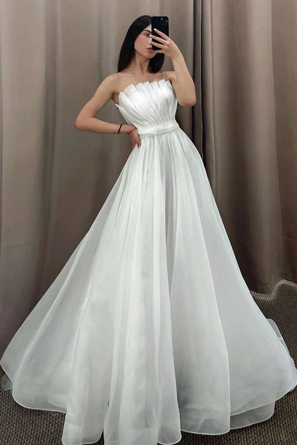 Wholesale Elegant White Off the Shoulder Pleated A-Line Long Wedding Dress with Sleeves