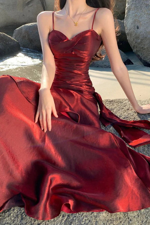 Aimishang Charming Sweetheart Spaghetti Straps Sleeveless Ruffle Long Formal Prom Dress Elegant Evening Party Dress