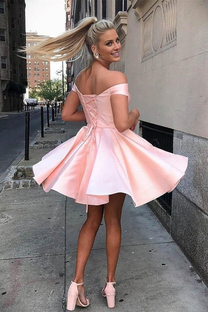 Wholesale A-Line Evening Dress Satin Off-Shoulder Homecoming Dress