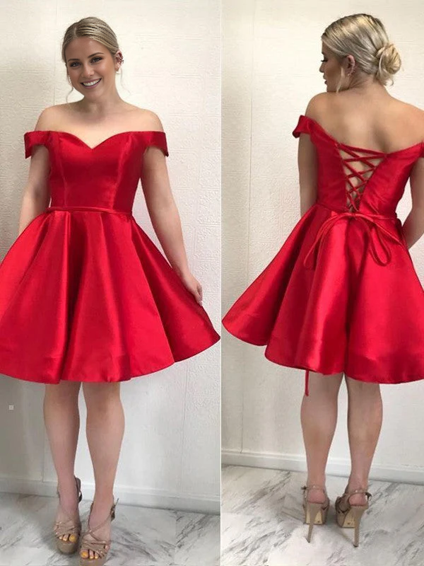 Wholesale A-Line Evening Dress Satin Off-Shoulder Homecoming Dress