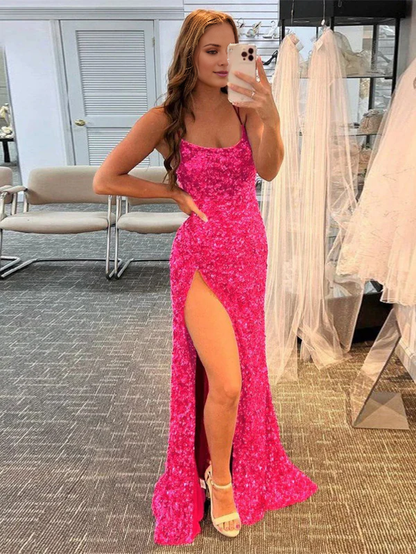 Wholesale Mermaid Evening Dress Spaghetti Straps Long Sequins Prom Dress